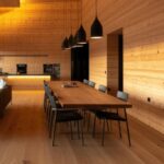 Intérieur de maison en bois photoréaliste avec décor et meubles en bois